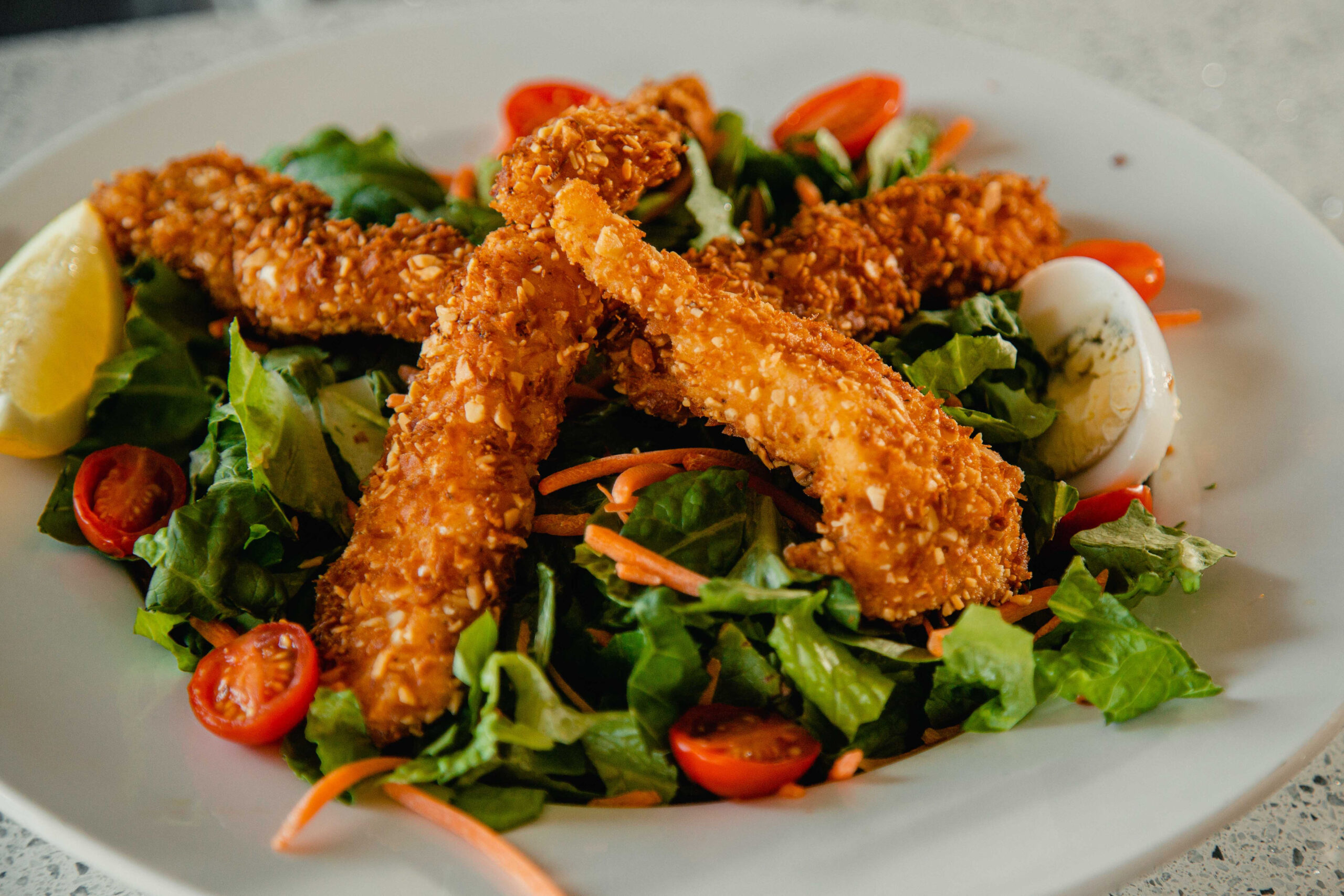 Coconut Almond Salad with Fried Chicken
